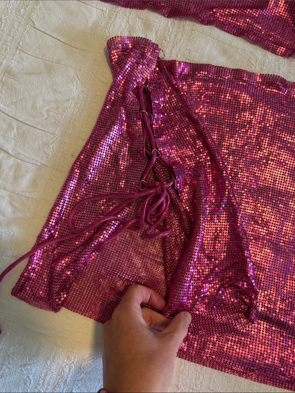 White Fox Boutique Shimmering Hot Pink Sequin Mini Skirt Set - Picture 2 of 4
